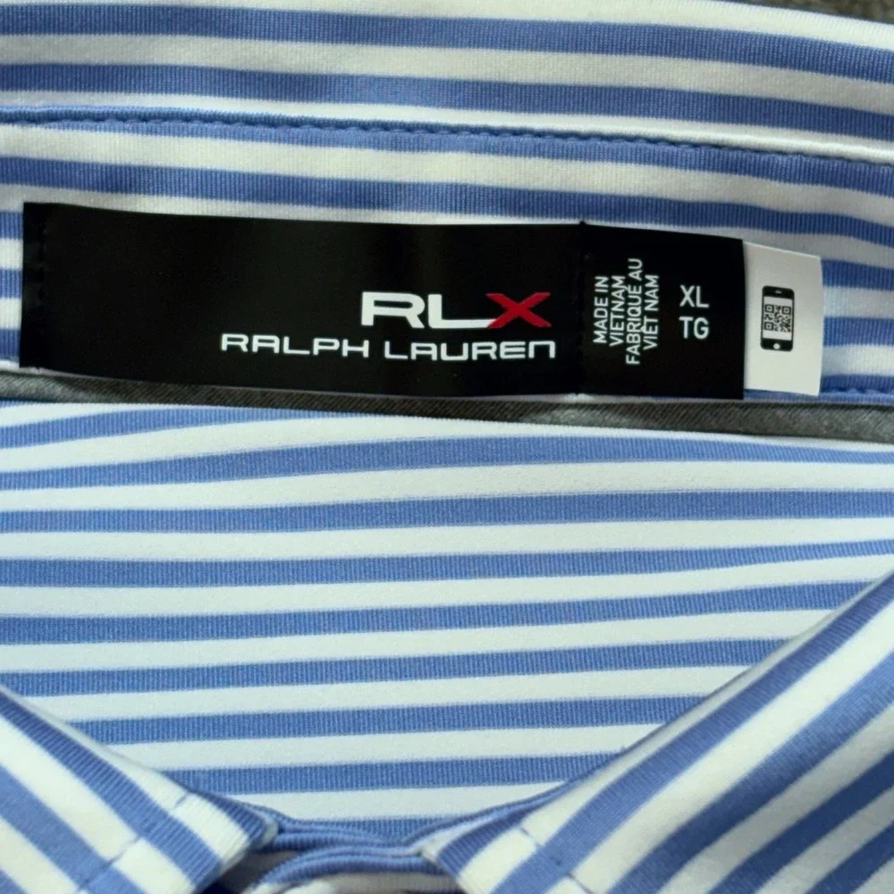 RLX‎ Ralph Lauren Performance Polo Mens XL Blue Striped Wicking